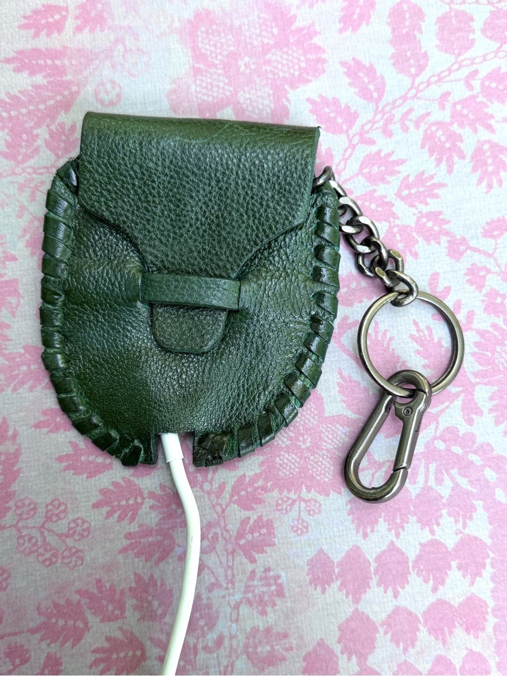 Leather Key Pouch Keychain - Dark Green